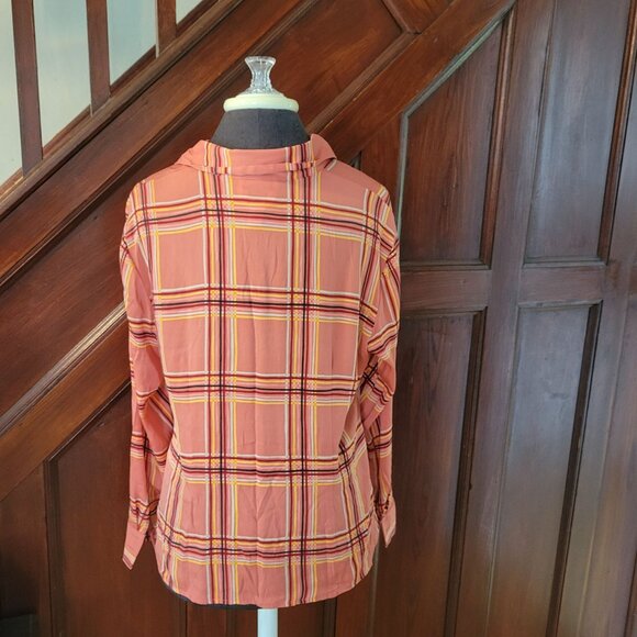 Talbots Petites Stretch Silk Plaid Button-Up Shirt Size 14 - Picture 2 of 5